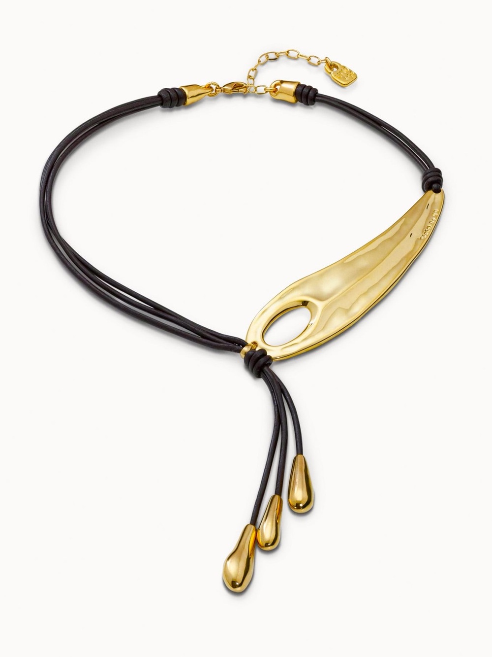 UNO de 50 Fringed Leather Whip Gold Necklace